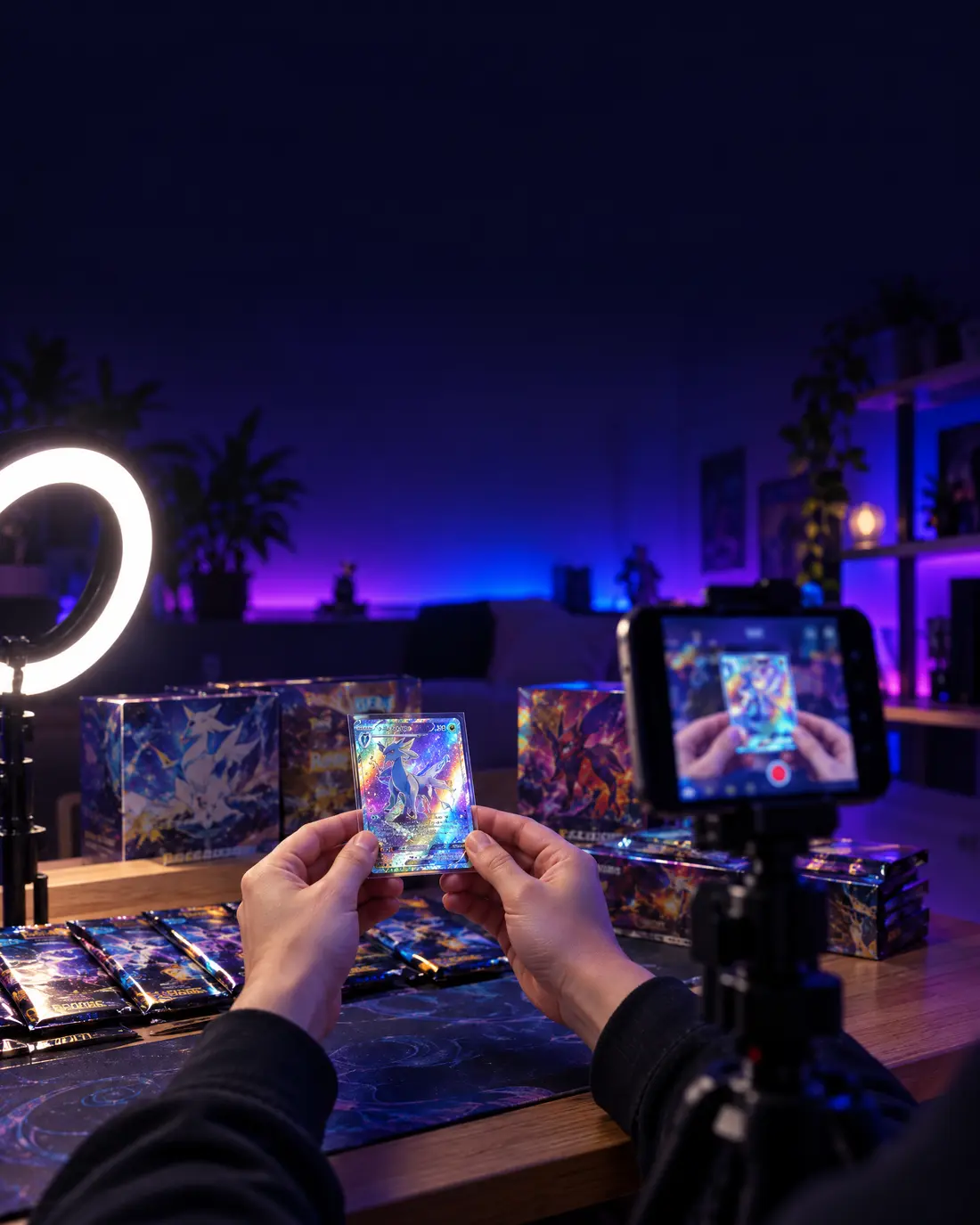 Stream-Aufbau mit Ringlicht und Smartphone